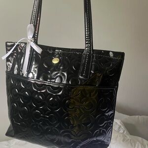 Coach Glossy Black Embossed Tote